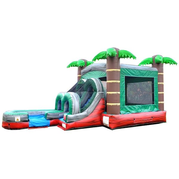 RED TROPICALBOUNCE HOUSE WITH SLIDE